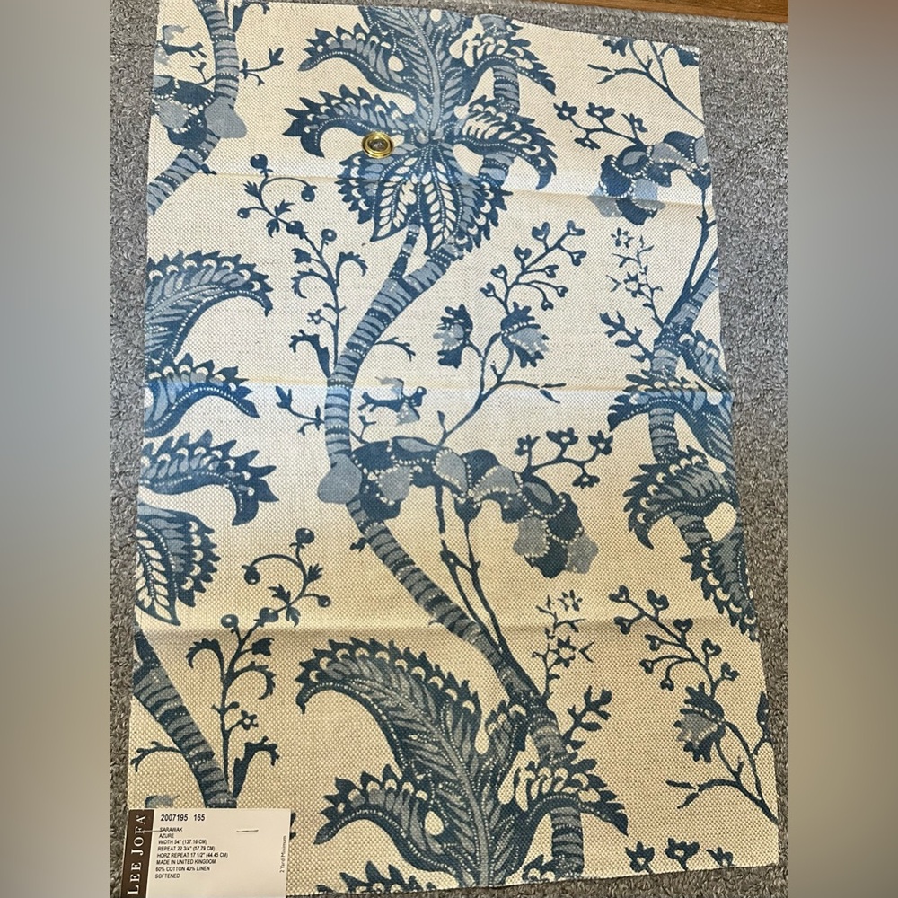 Lee Jofa Fabric Sample Remnant 16.25x24.5” Sarawak Azure Blue 2007195165 Crafts
